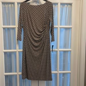 Ralph Lauren Black and Oatmeal side ruched pullover dress.